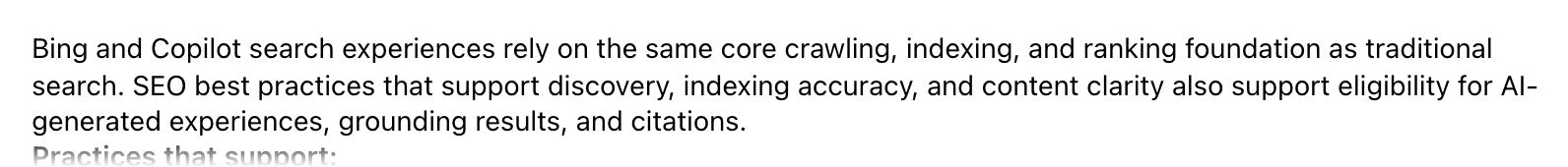 Screenshot of Microsoft Bing's page "Webmaster Guidelines", showing the passage quoted above