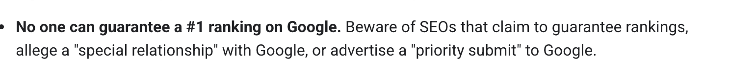 Screenshot of Google's page "Do You Need an SEO? Tips for Hiring an SEO", showing the passage quoted above