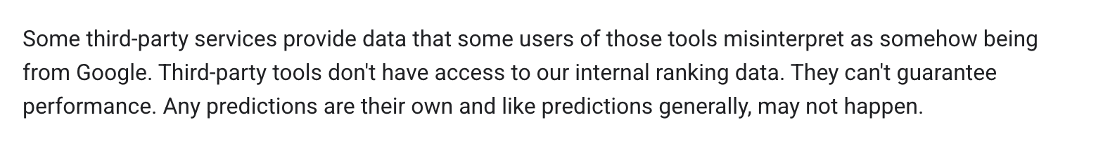 Screenshot of Google's page "Google Search's Guidance on Third-Party SEO Tools & Advice", showing the passage quoted above