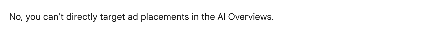 Screenshot of Google's page "About ads and AI Overviews", showing the passage quoted above