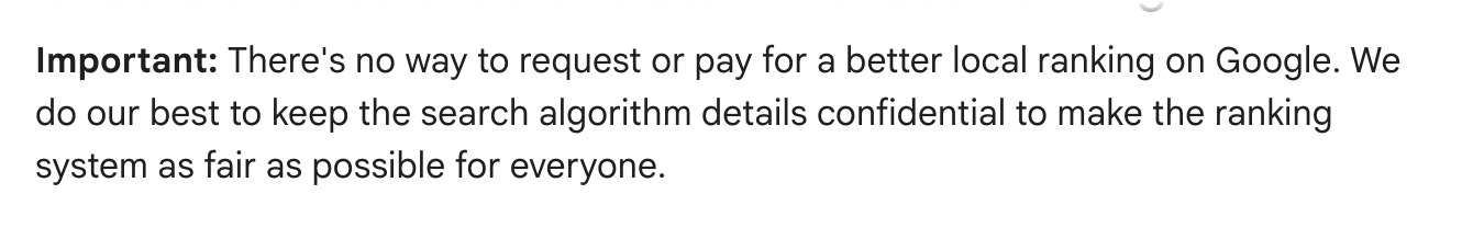 Screenshot of Google's page "Tips to improve your local ranking on Google", showing the passage quoted above