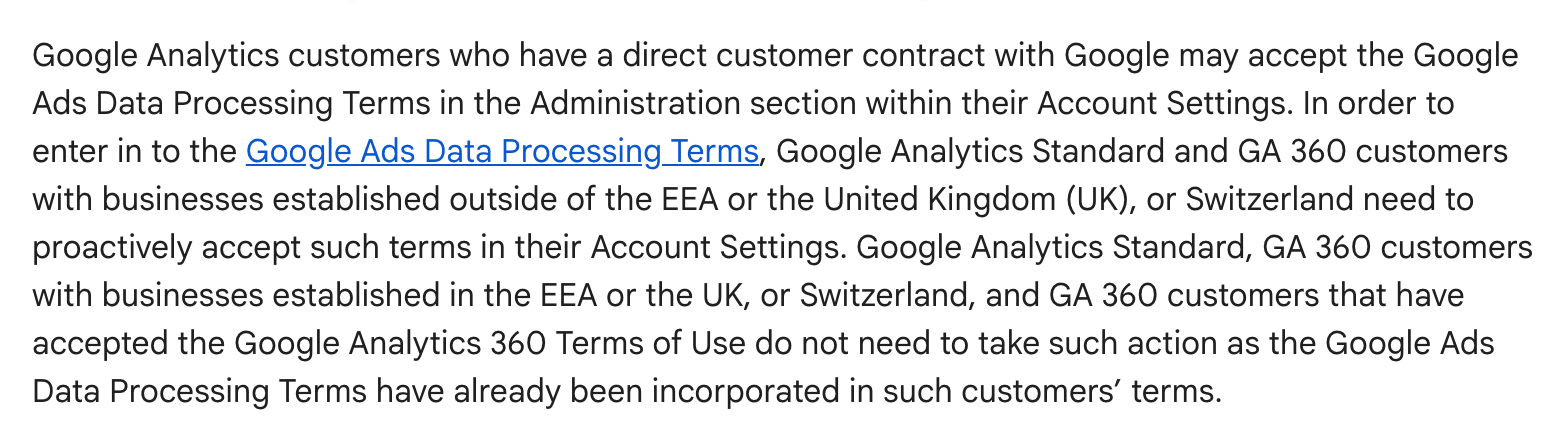 Screenshot of Google's page "Data Processing Terms", showing the passage quoted above