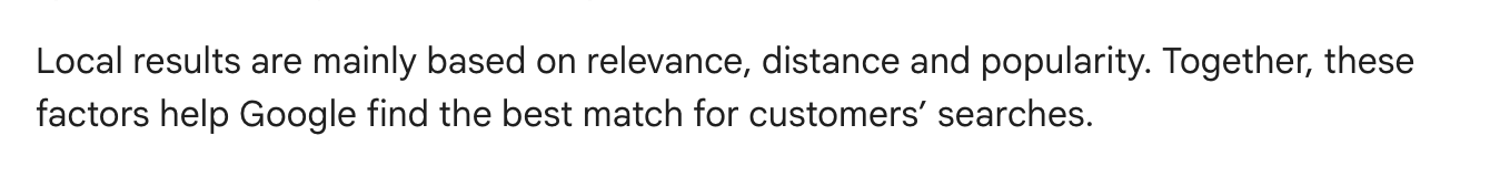 Screenshot of Google's page "Tips to improve your local ranking on Google", showing the passage quoted above
