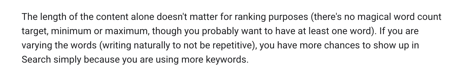 Screenshot of Google's page "SEO Starter Guide: The Basics", showing the passage quoted above