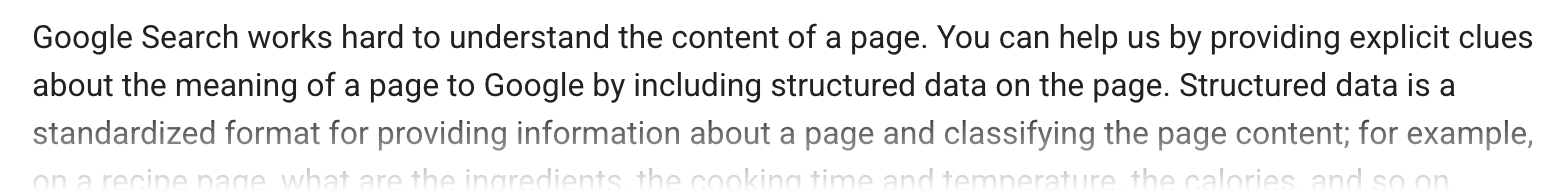 Screenshot of Google's page "Intro to How Structured Data Markup Works", showing the passage quoted above