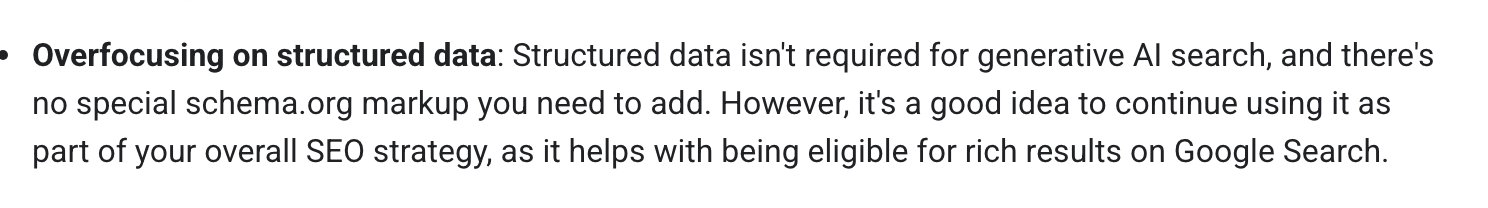 Screenshot of Google's page "Google's Guide to Optimizing for Generative AI Features on Google Search", showing the passage quoted above