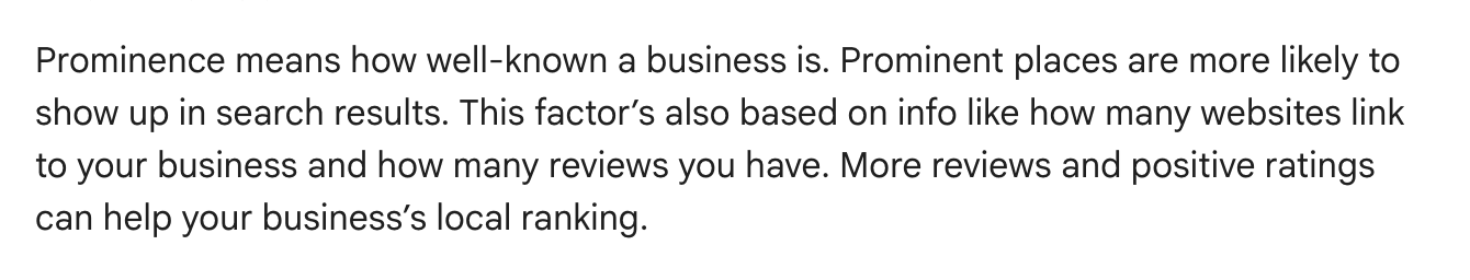 Screenshot of Google's page "Tips to improve your local ranking on Google", showing the passage quoted above
