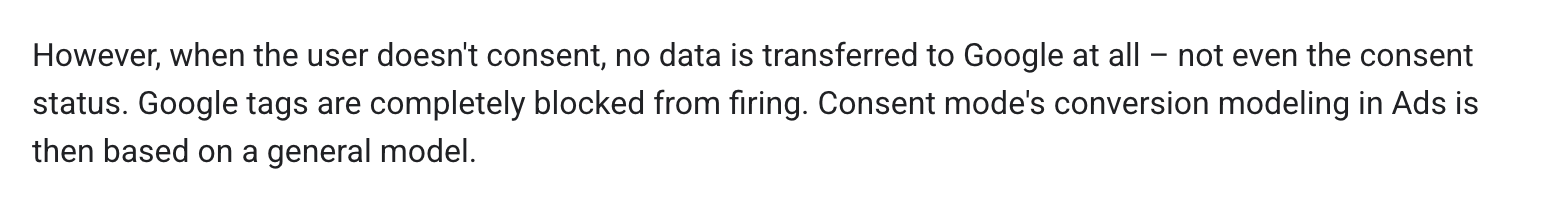 Screenshot of Google's page "Consent mode overview", showing the passage quoted above