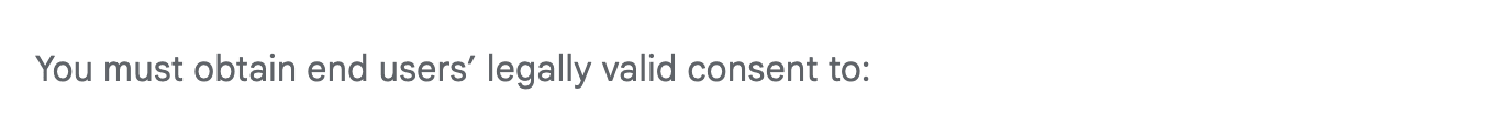Screenshot of Google's EU user consent policy, showing the passage quoted above