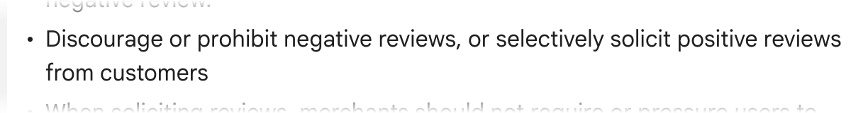 Screenshot of Google's page "Prohibited and restricted content", showing the passage quoted above