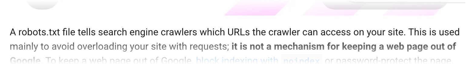 Screenshot of Google's page "Robots.txt Introduction and Guide", showing the passage quoted above