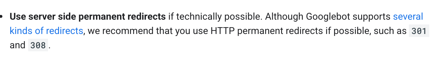 Screenshot of Google's page "Site Moves and Migrations", showing the passage quoted above